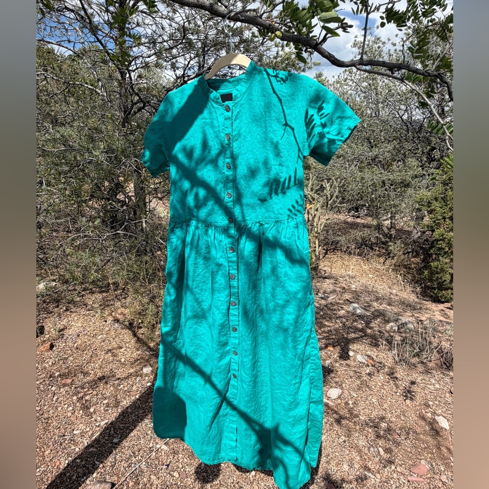 Danish Scandi Minimalist Bitte Kai Rand Blue Linen Dress